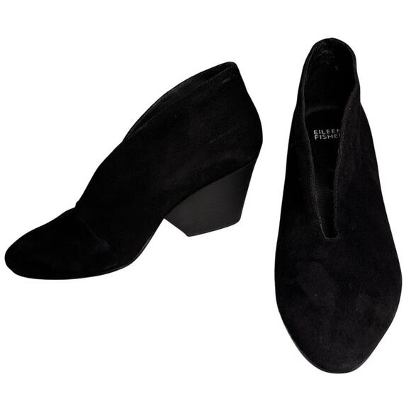 Eileen Fisher Inman Ankle Boots Black Suede Leather Women Sz 8 Career Witchy - Picture 10 of 16